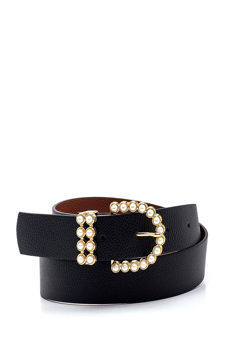 010135 İncili Suni Deri Kemer - Altın - BİGDART