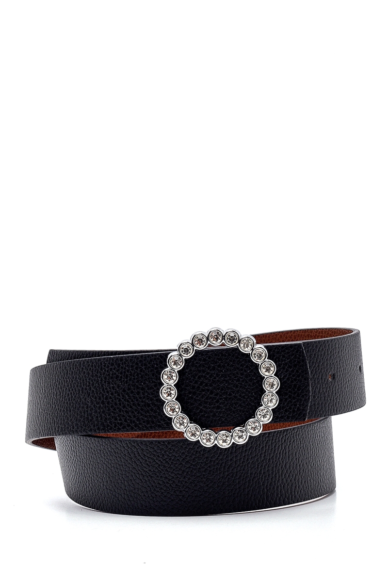 010136 Kristal Yuvarlak Tokalı Kemer - Gümüş - BİGDART