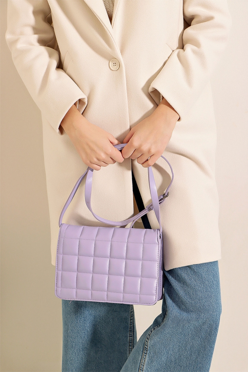 010139 Kapitone Omuz Çantası - Lila - BİGDART