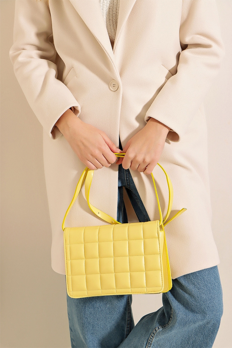 010139 Kapitone Omuz Çantası - Sarı - BİGDART