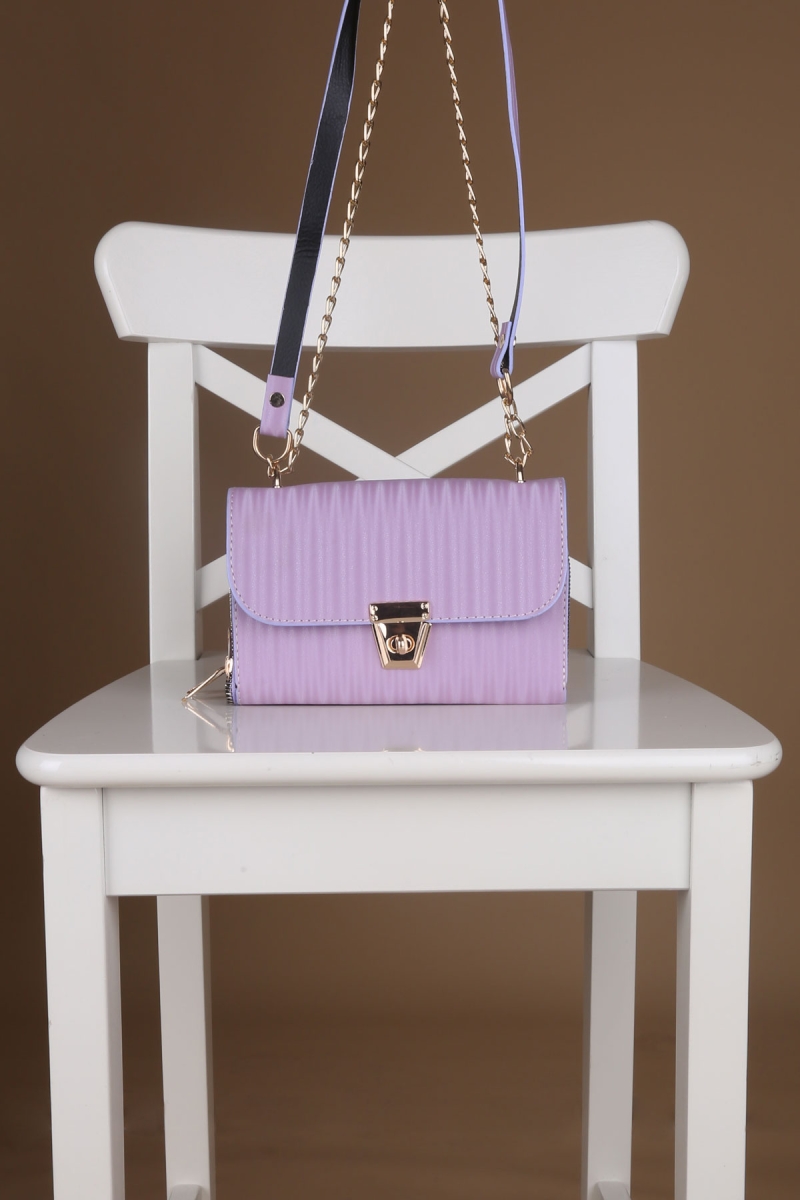 010142 Zincirli 3 Bölmeli Çanta - Lila - BİGDART