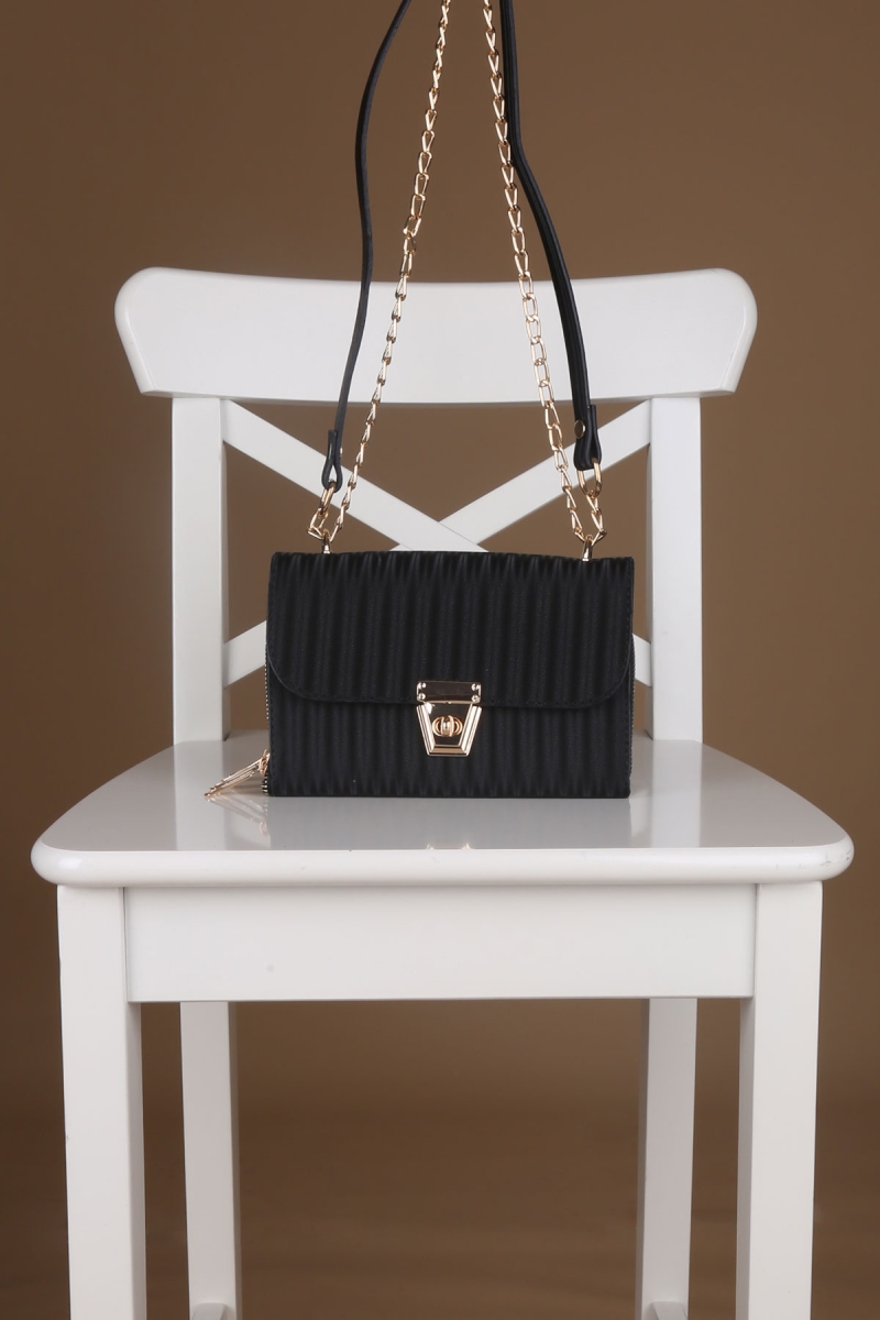 010142 Zincirli 3 Bölmeli Çanta - Siyah - BİGDART