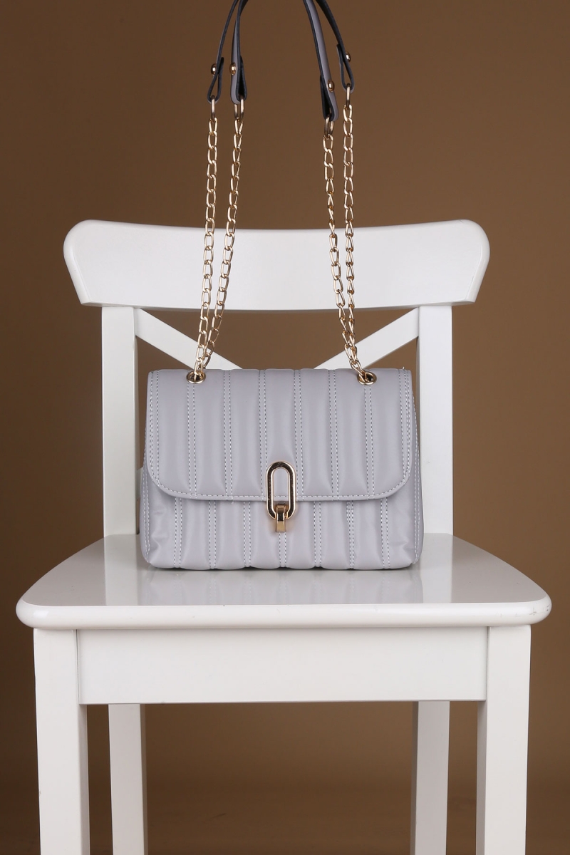 010143 Çapraz Kilitli Omuz Çantası - Gri - BİGDART