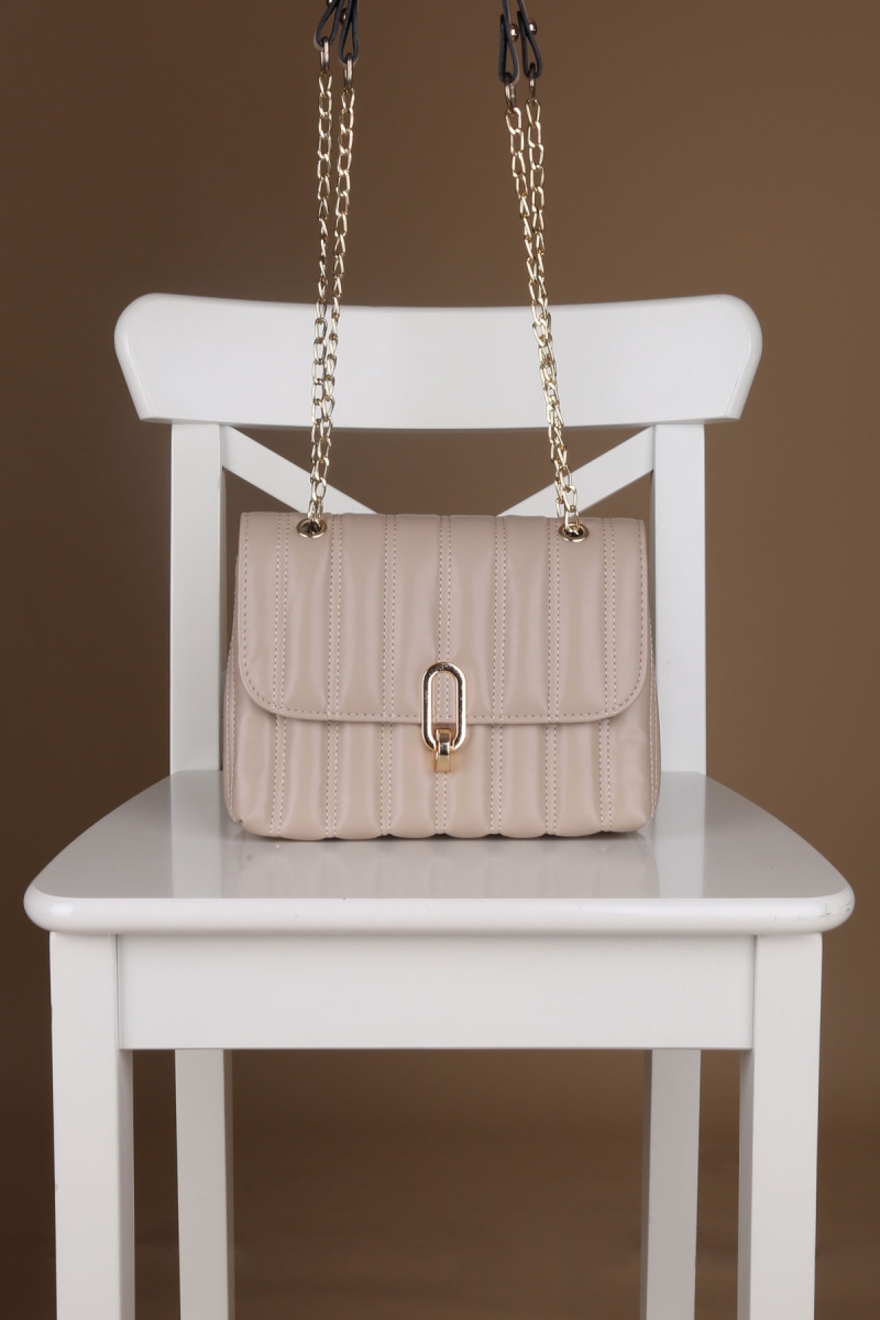 010143 Çapraz Kilitli Omuz Çantası - Bej - BİGDART