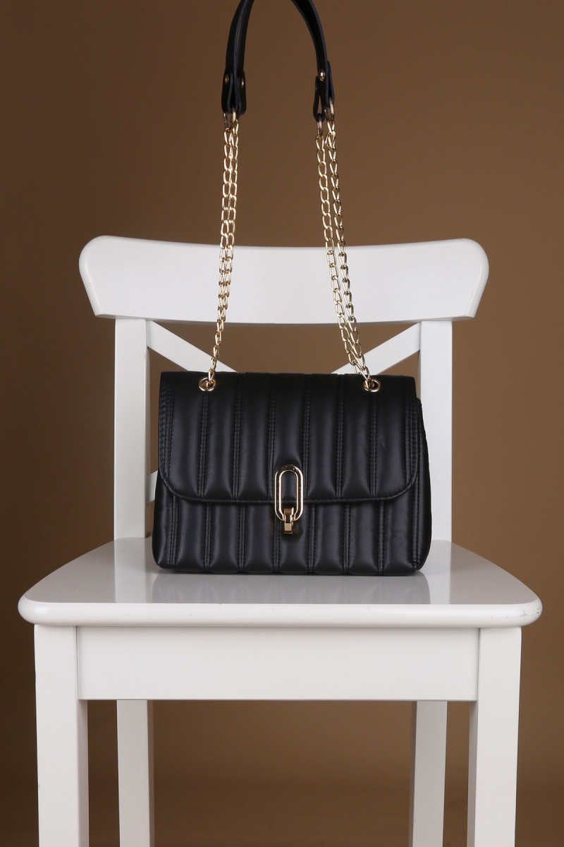 010143 Çapraz Kilitli Omuz Çantası - Siyah - BİGDART