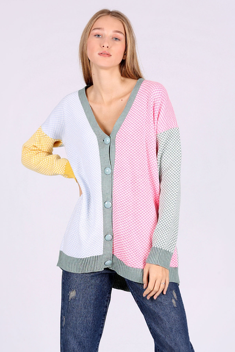 01016 Çok Renkli Boyfriend Hırka - Çağla - BİGDART