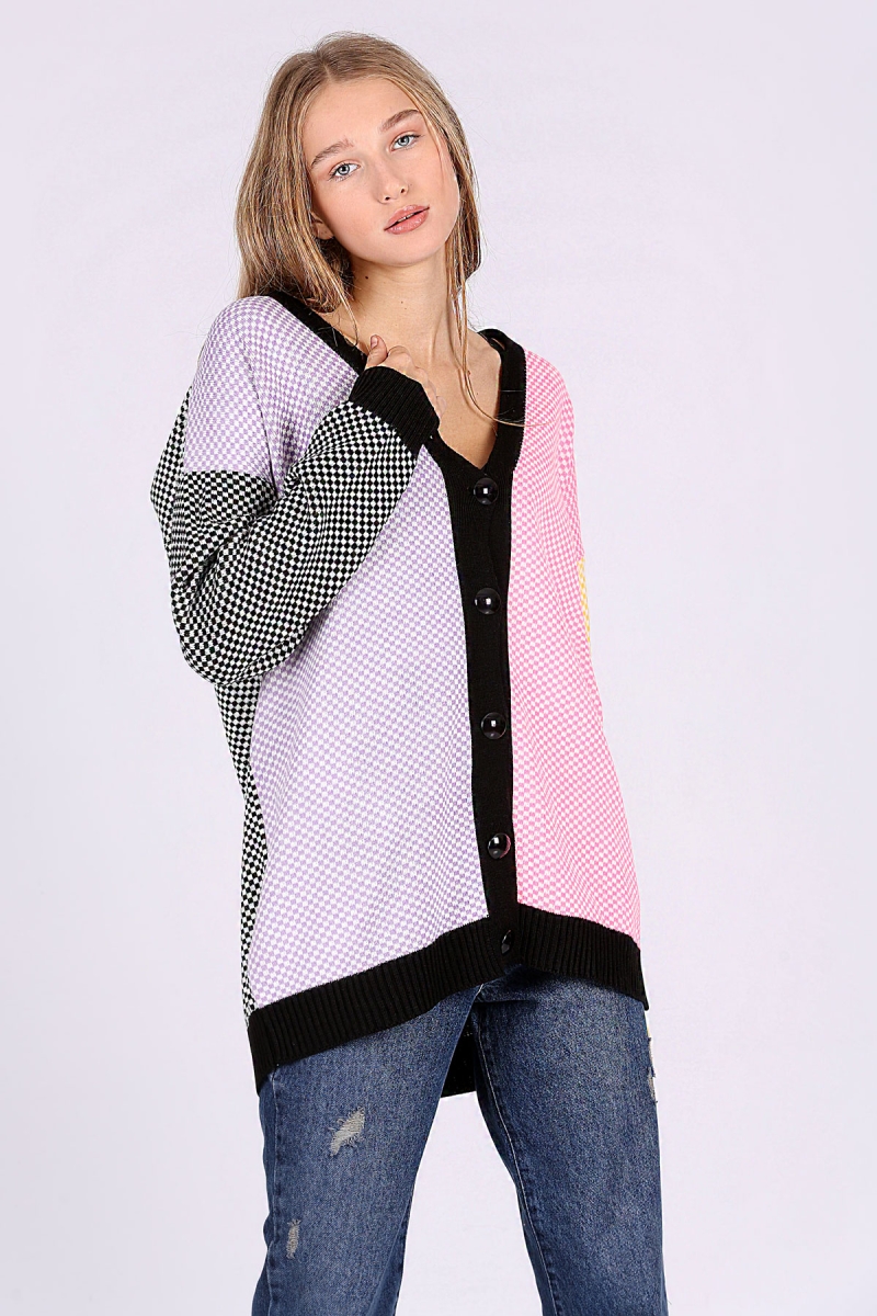 01016 Çok Renkli Boyfriend Hırka - Siyah - BİGDART