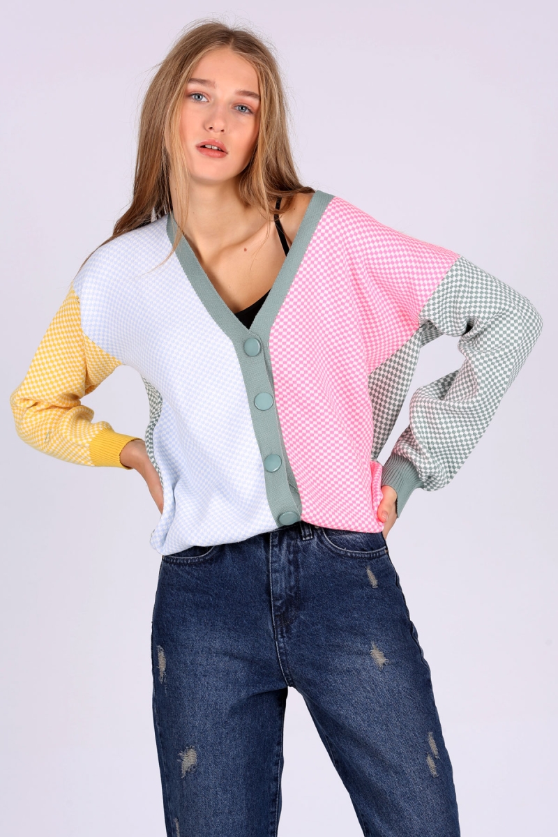 01017 Çok Renkli Triko Hırka - Çağla - BİGDART