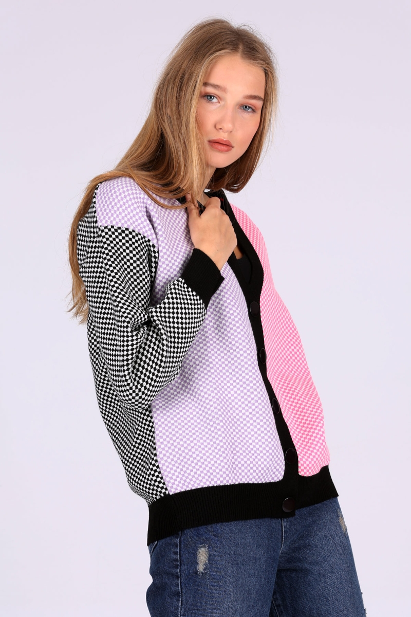 01017 Çok Renkli Triko Hırka - Siyah - BİGDART