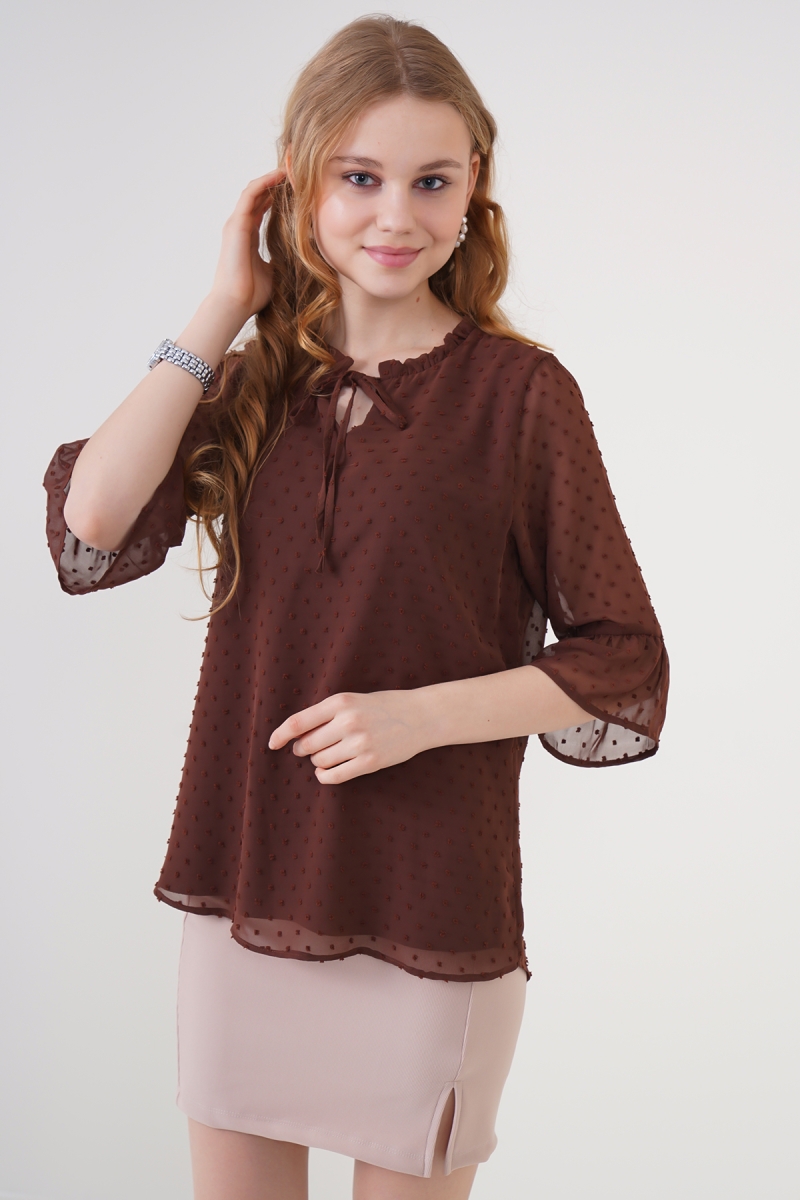 0415 Kahverengi Şifon Bluz - BİGDART