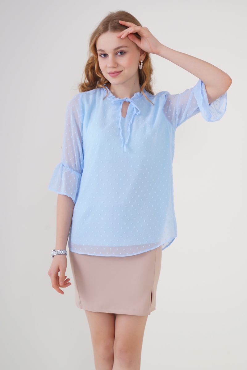 0415 Mavi Şifon Bluz - BİGDART