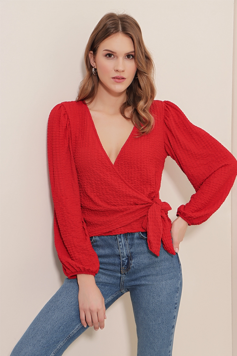 0441 Anvelop Örme Bluz - Kırmızı - BİGDART