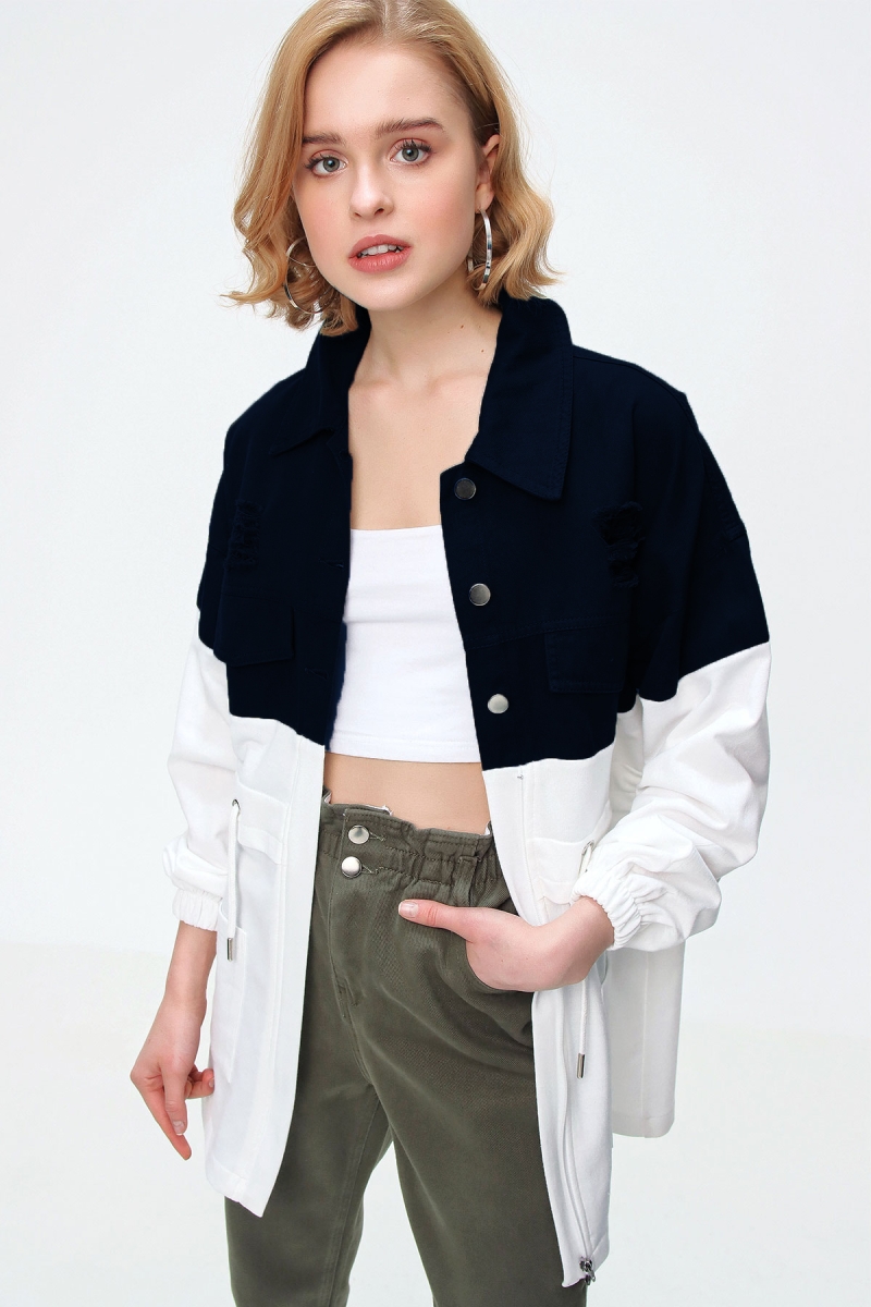 0651 Beli Büzgülü Ceket - Lacivert - BİGDART