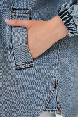 0662 Denim Balon Kollu Kot Ceket - Mavi - 6