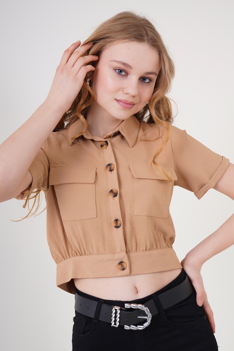 0663 Crop Ceket - Bej - BİGDART