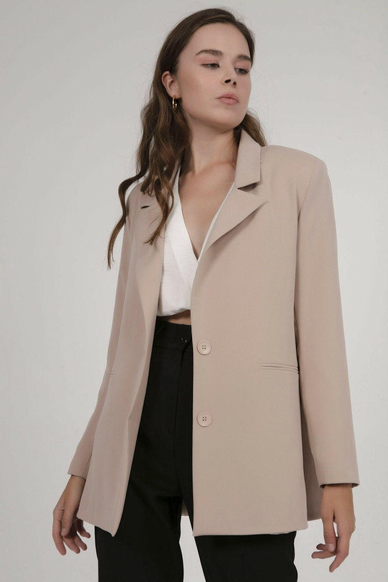 0666 Oversize Blazer Ceket - Pudra - BİGDART