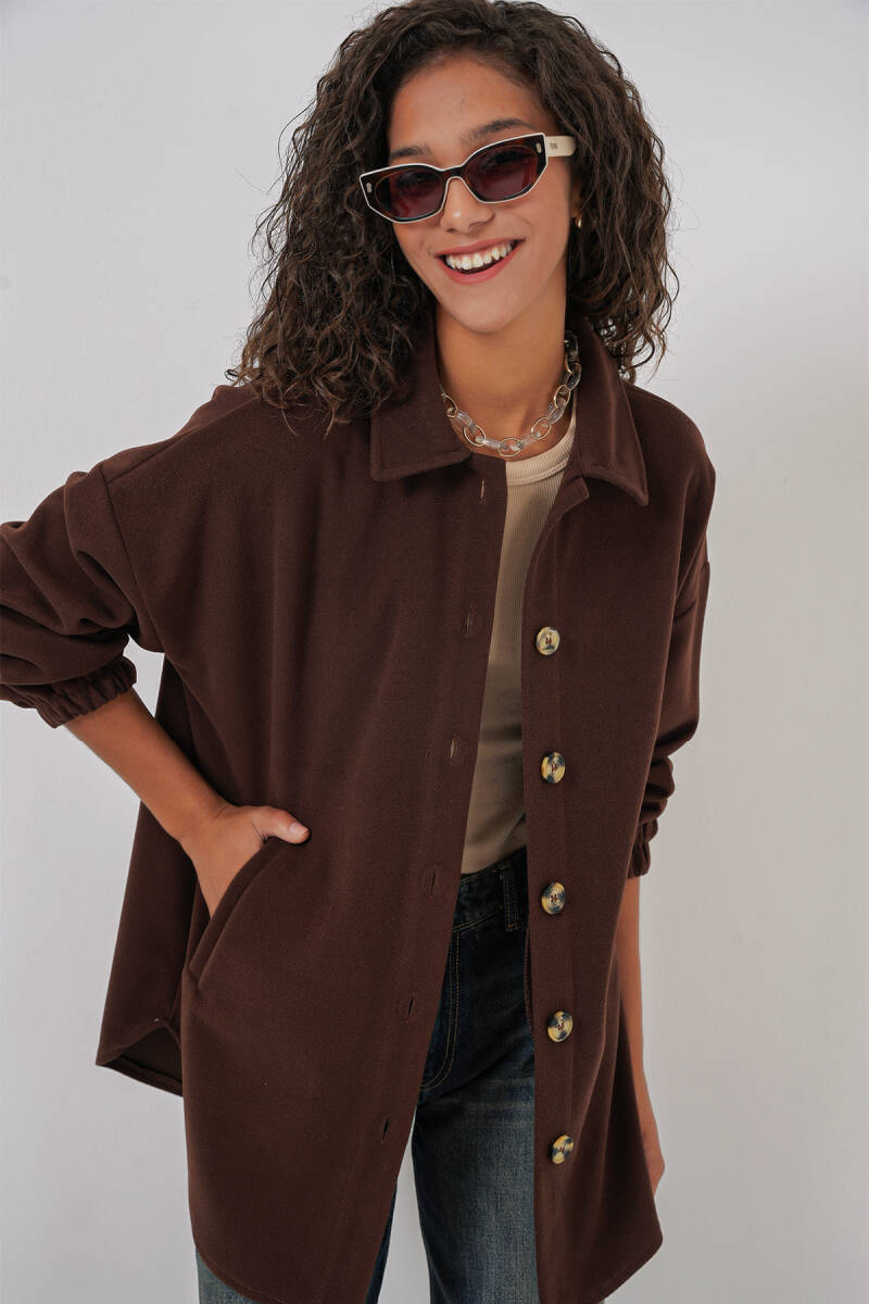 0674 Cepli Oversize Gömlek - C. Kahverengi - BİGDART