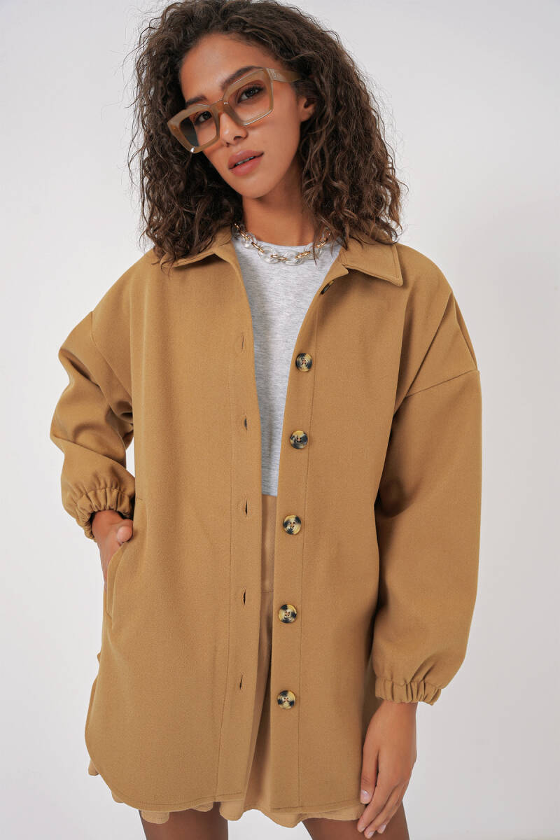 0674 Cepli Oversize Gömlek - Hardal - BİGDART