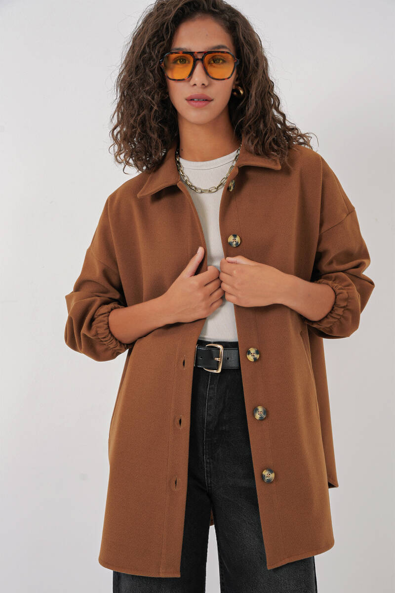 0674 Cepli Oversize Gömlek - Taba - BİGDART