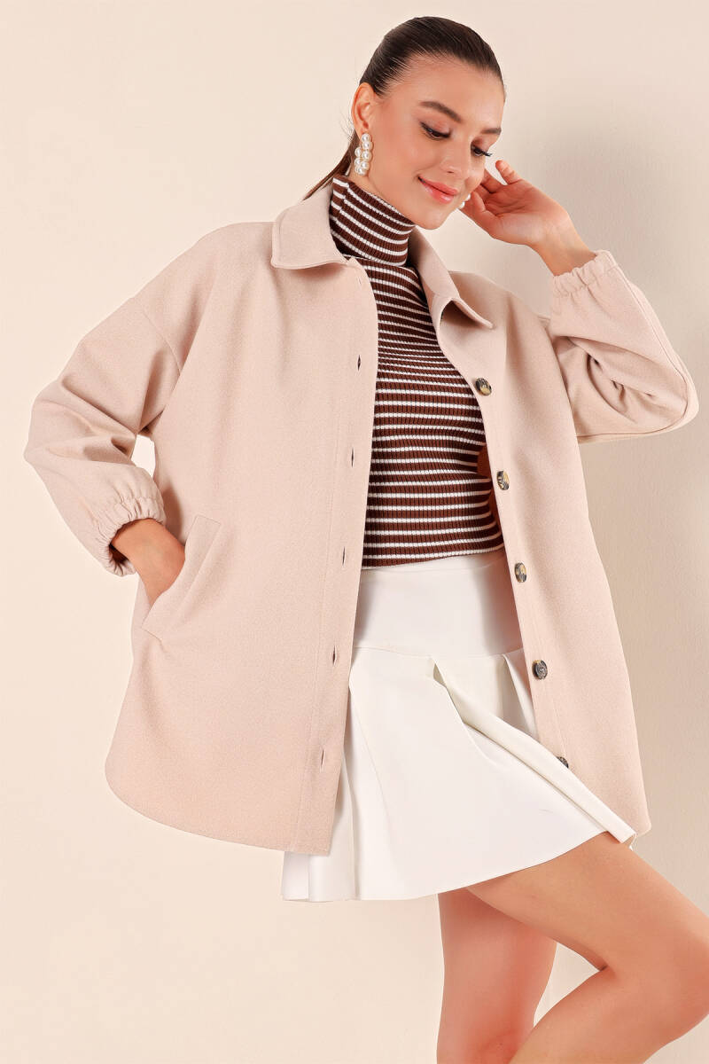 0674 Cepli Oversize Gömlek - Vizon - BİGDART