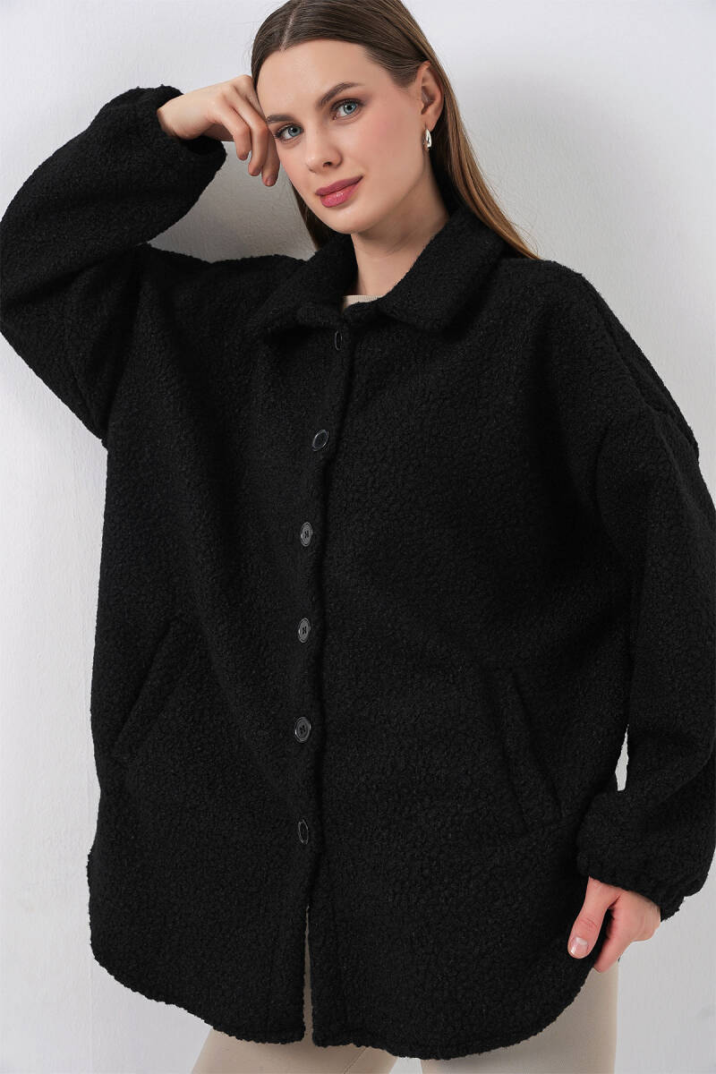 0675 Yün Karışımlı Buklet Ceket - Siyah - BİGDART