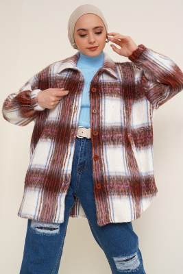 0678 Oversize Yünlü Ceket - Bordo - BİGDART