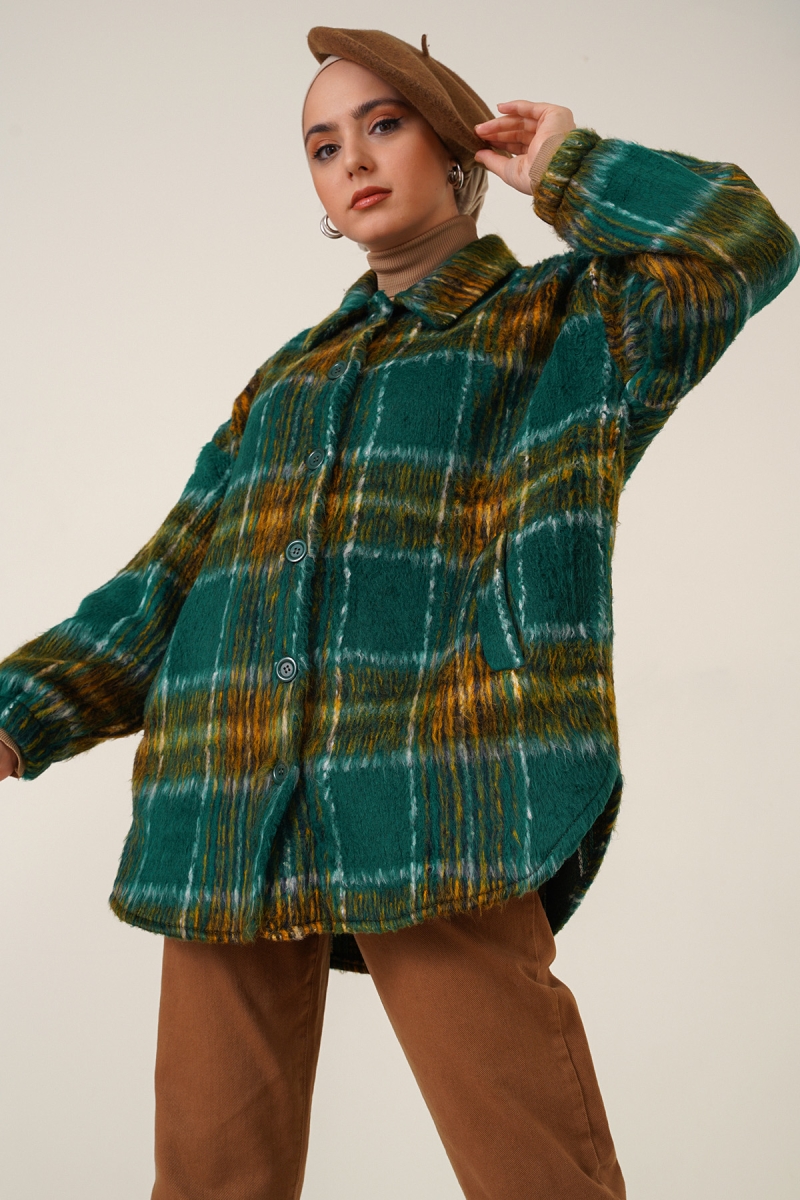 0678 Oversize Yünlü Ceket - Zümrüt Yeşili - BİGDART