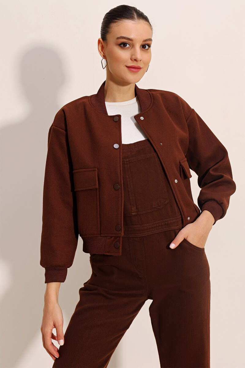 0688 Çift Cepli Bomber Ceket - Kahverengi - BİGDART