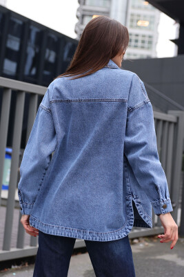 0694 Çift Cepli Oversize Denim Ceket - Lacivert - 5