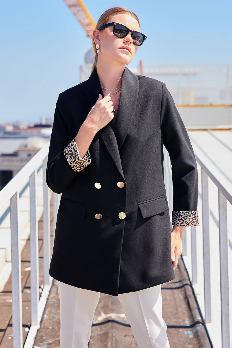 0704 Düğme Detaylı Blazer Ceket - Siyah - BİGDART