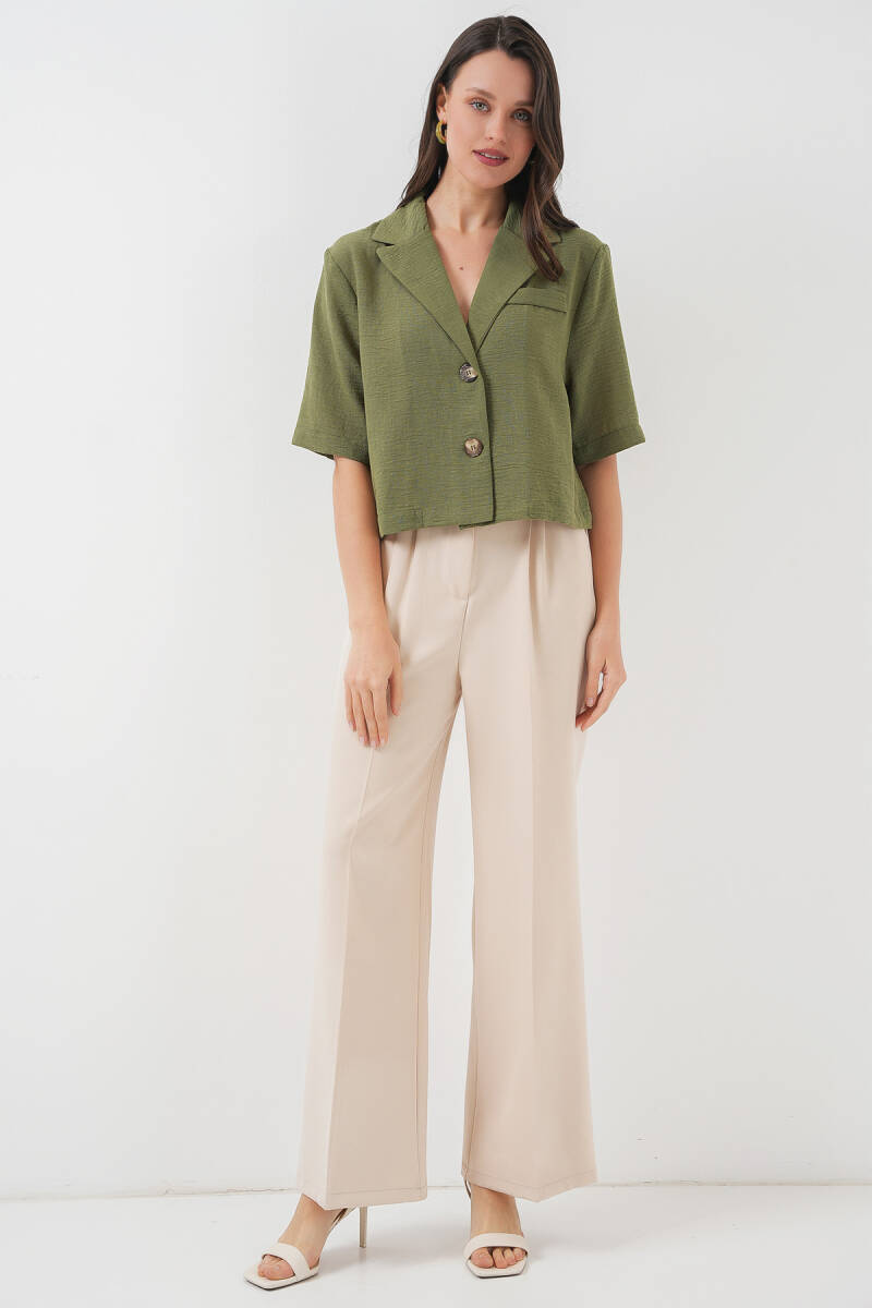 0706 Crop Keten Ceket - Haki (1)