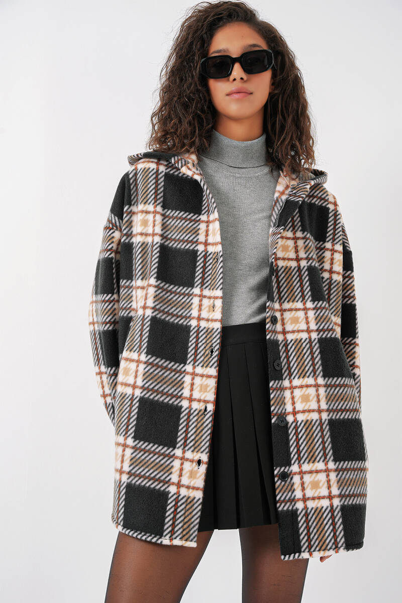 0710 Kapüşonlu Oversize Gömlek - D. Siyah - BİGDART