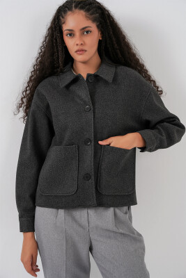 0713 Kadın Kaşe Ceket - Antrasit 