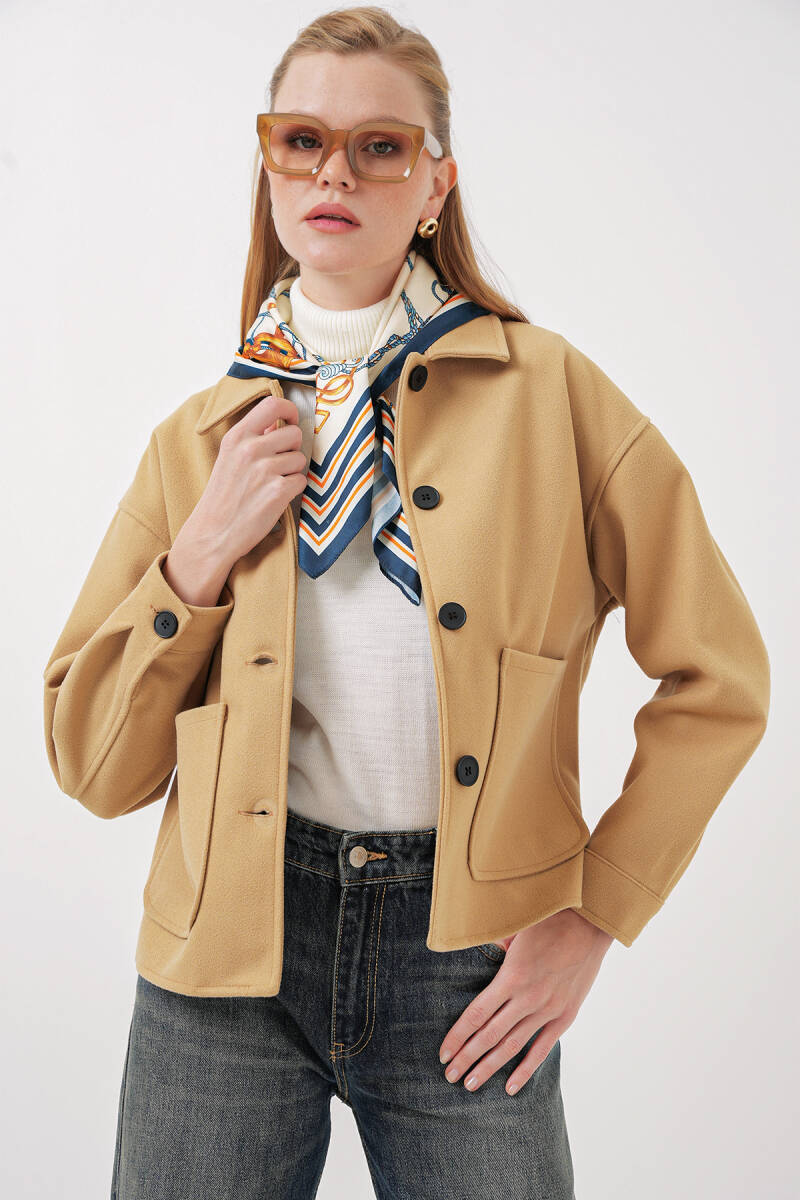 0713 Kadın Kaşe Ceket - Hardal - BİGDART