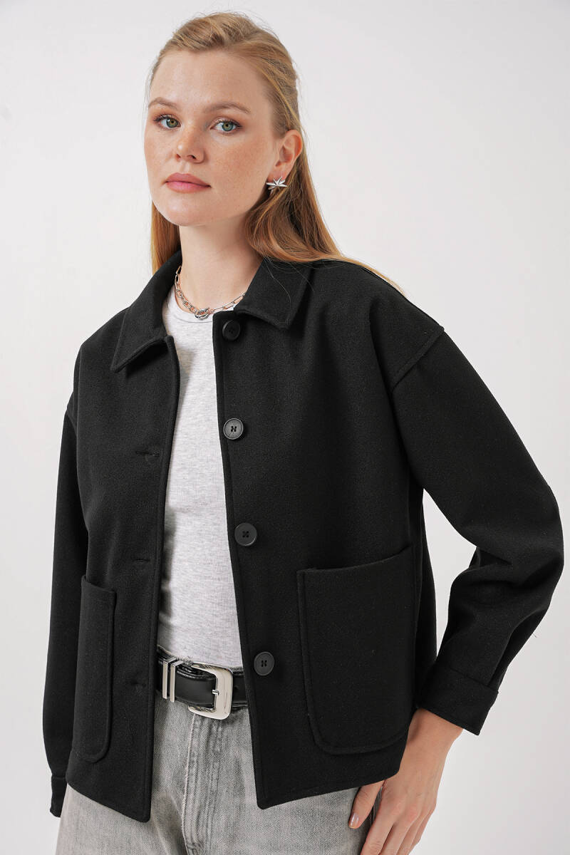 0713 Kadın Kaşe Ceket - Siyah - BİGDART