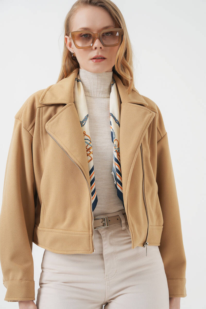 0717 Kadın Kısa Kaşe Ceket - Bisküvi - BİGDART