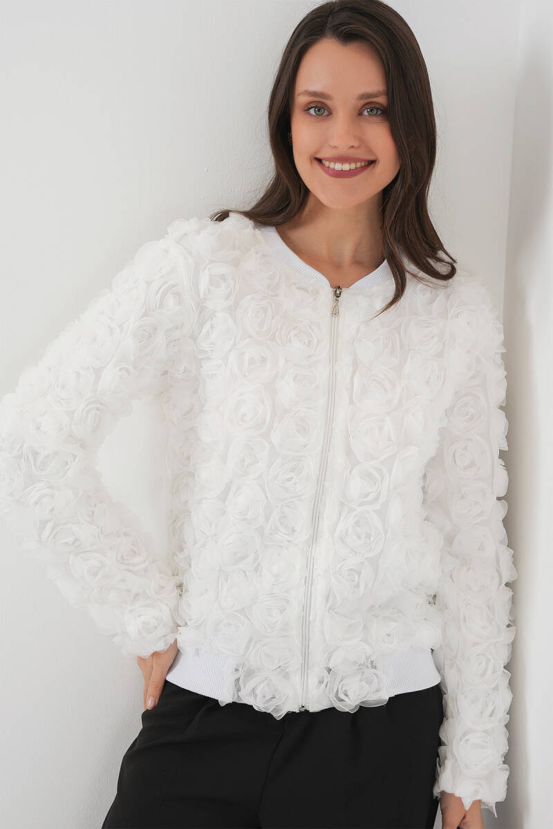 0719 Güllü Ceket - Beyaz - BİGDART