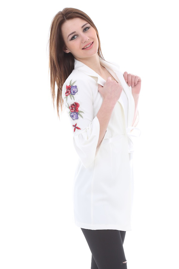 10002 OMUZ NAKIŞLI CEKET - Beyaz - BİGDART