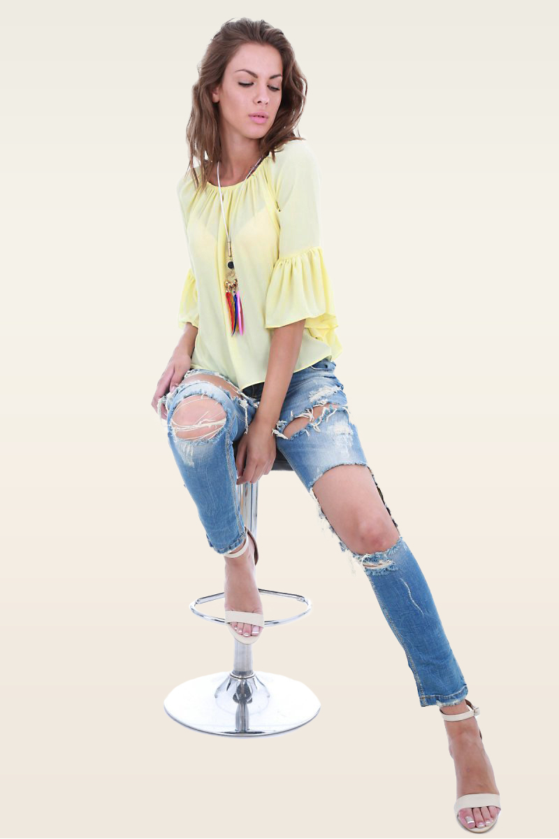 10011 YIRTIKLI KEMERLİ KOT PANTOLON - Mavi - BİGDART