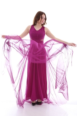 10013 BEL TRANSPARAN DETAY TÜL ELBİSE - Mürdüm - BİGDART