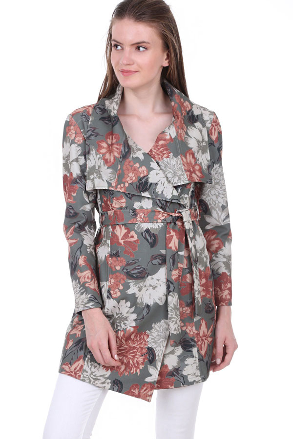 10063 ÇİFT CEPLİ ÇİÇEK DESENLİ CEKET - Haki - BİGDART