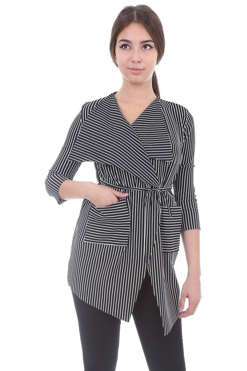 10068 ÇİZGİLİ ÇİFT CEPLİ CEKET - Siyah - BİGDART