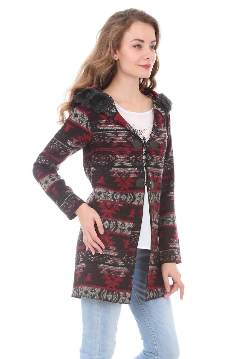 10073 KİLİM DESEN KAŞE KABAN - Bordo - BİGDART