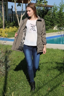 10077 BELİ LASTİKLİ TRENCHOAT - Haki - BİGDART