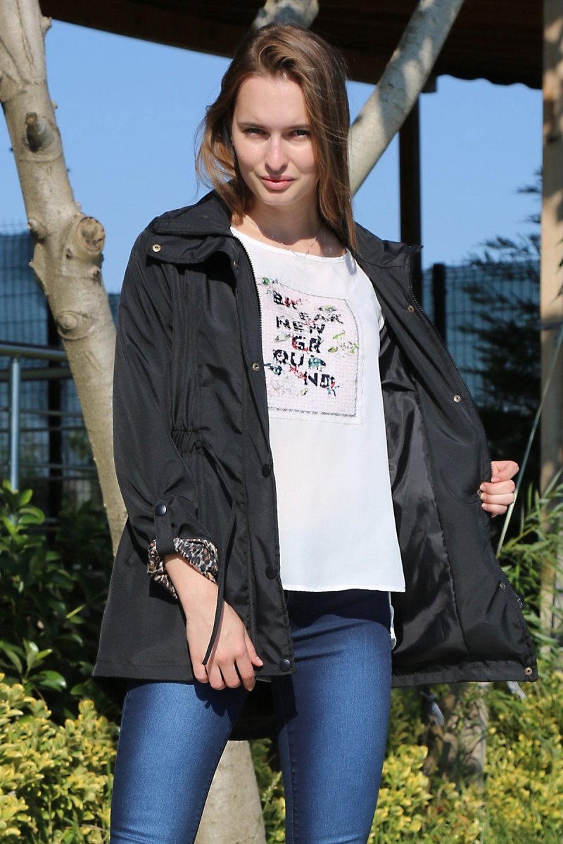 10077 BELİ LASTİKLİ TRENCHOAT - Siyah - BİGDART