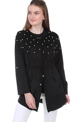 10079 İNCİ DETAYLI NUBUK CEKET - Siyah - BİGDART