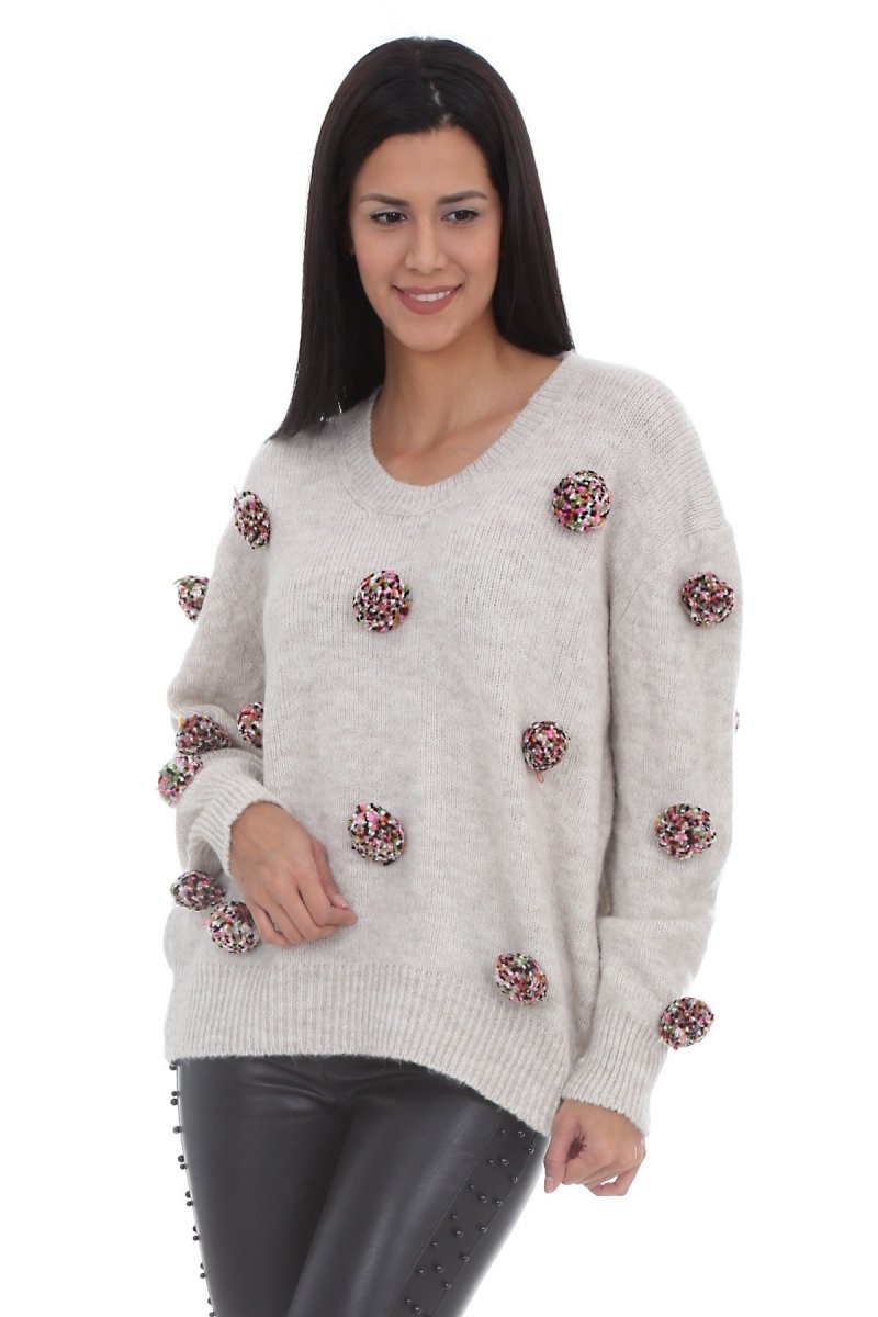 10088 PONPON DETAYLI TRİKO KAZAK - Ekru - BİGDART