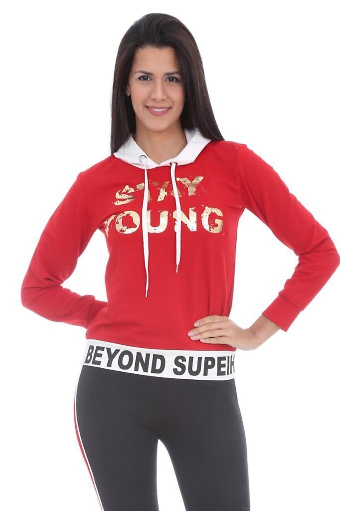 10101 KAPŞONLU SWEATSHIRTS - Kırmızı - BİGDART