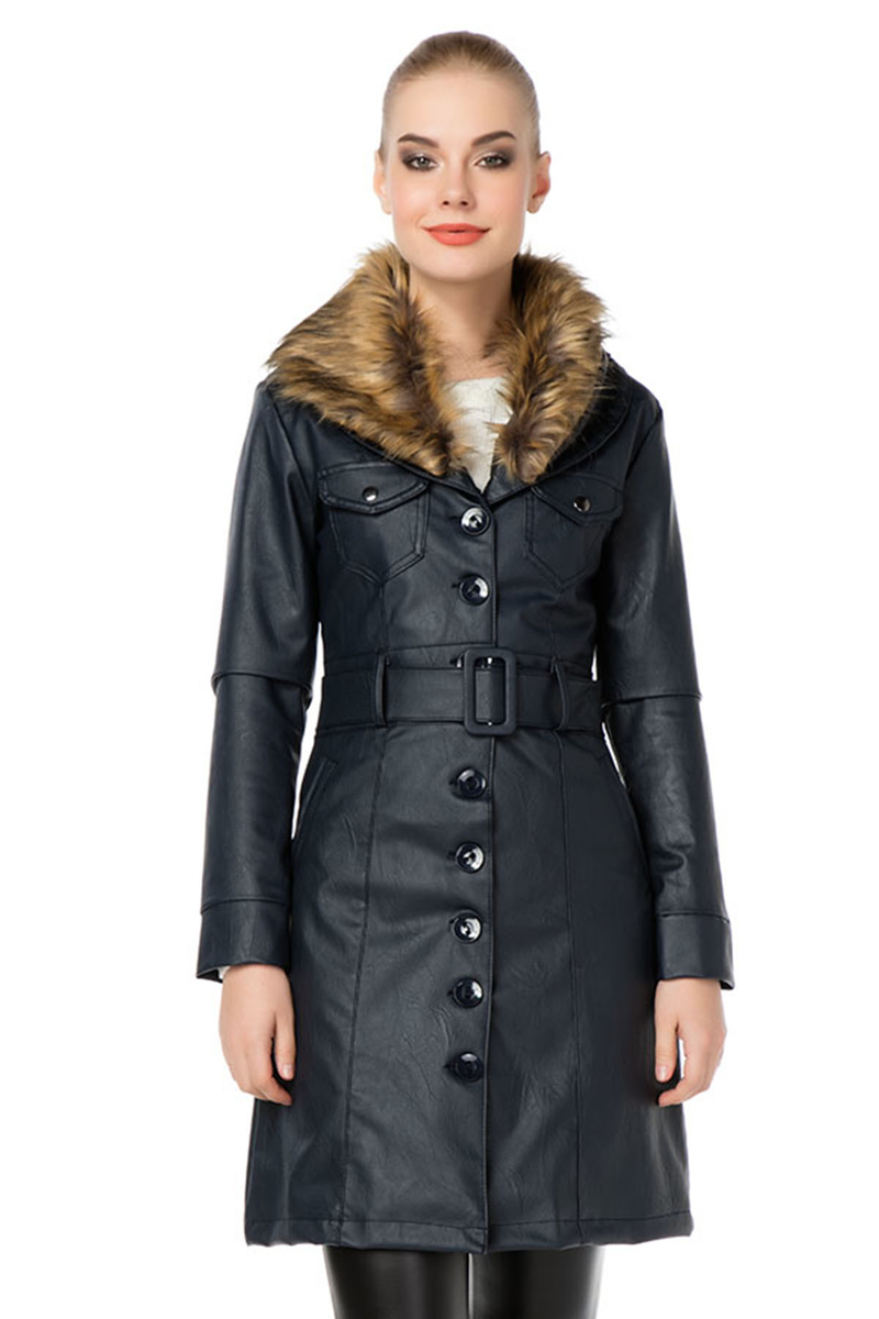 1020 DÜĞMELİ KEMERLİ DERİ MONT - B.Lacivert - BİGDART