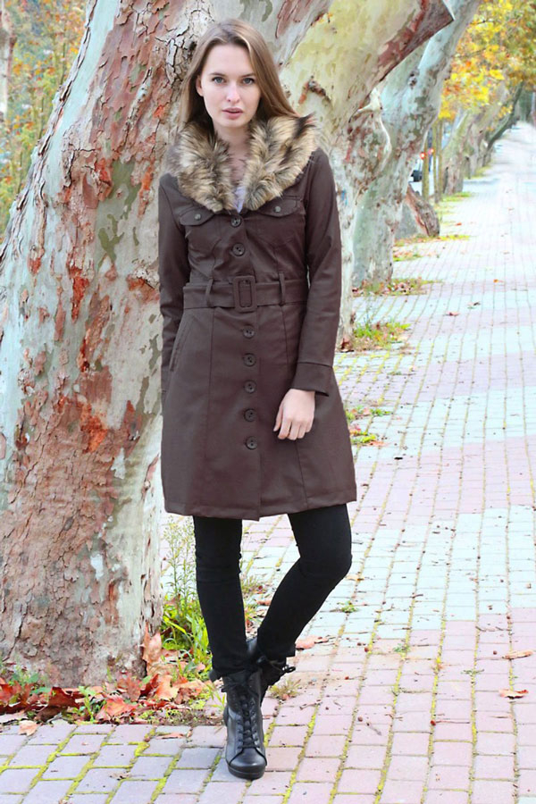 1020 DÜĞMELİ KEMERLİ DERİ MONT - Kahverengi - BİGDART